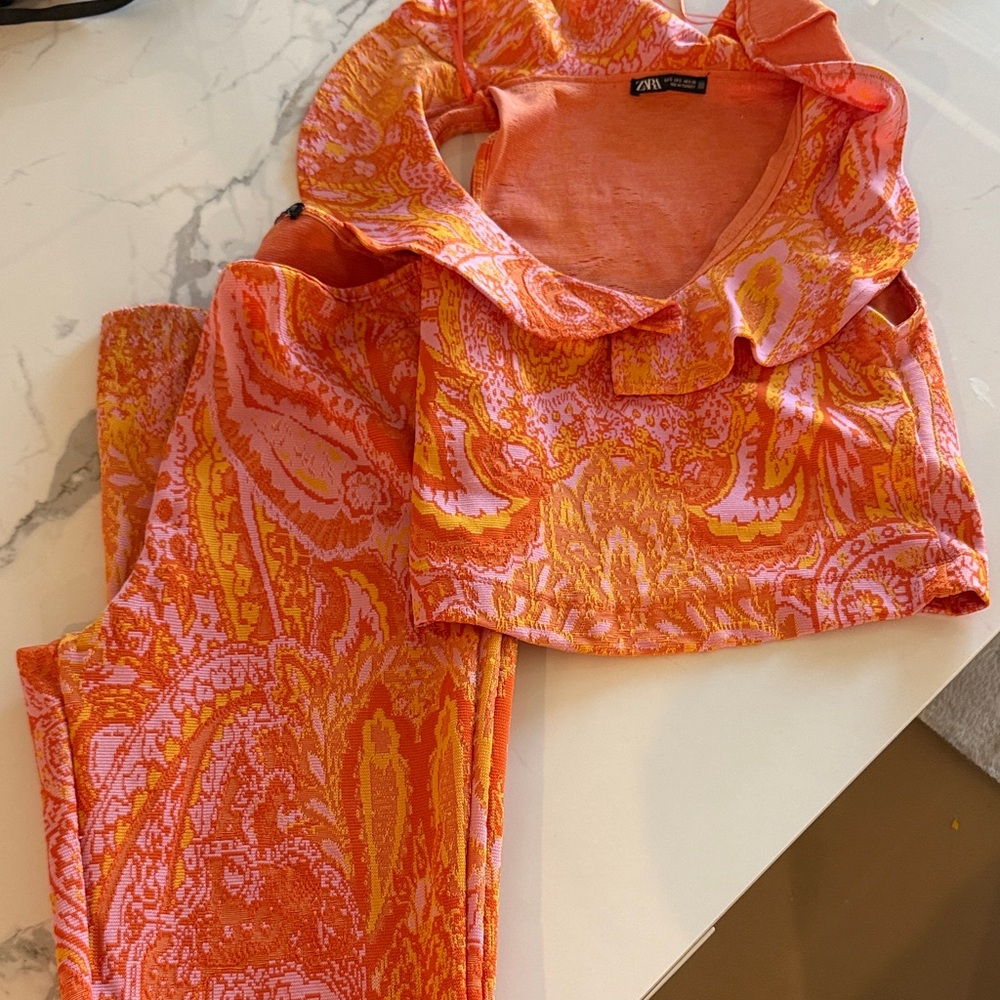 Zara Kids Vibrant Orange and Pink Pajama Set